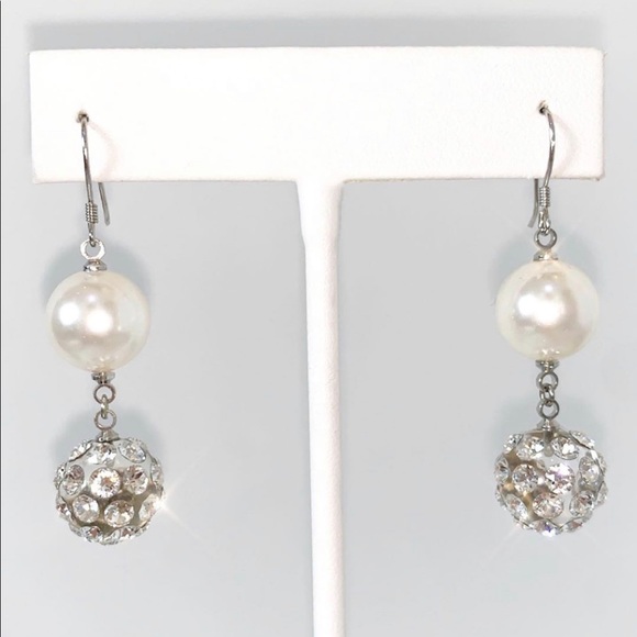 Pearl Crystal Drop Dangle Earrings for Wedding - Picture 10 of 14
